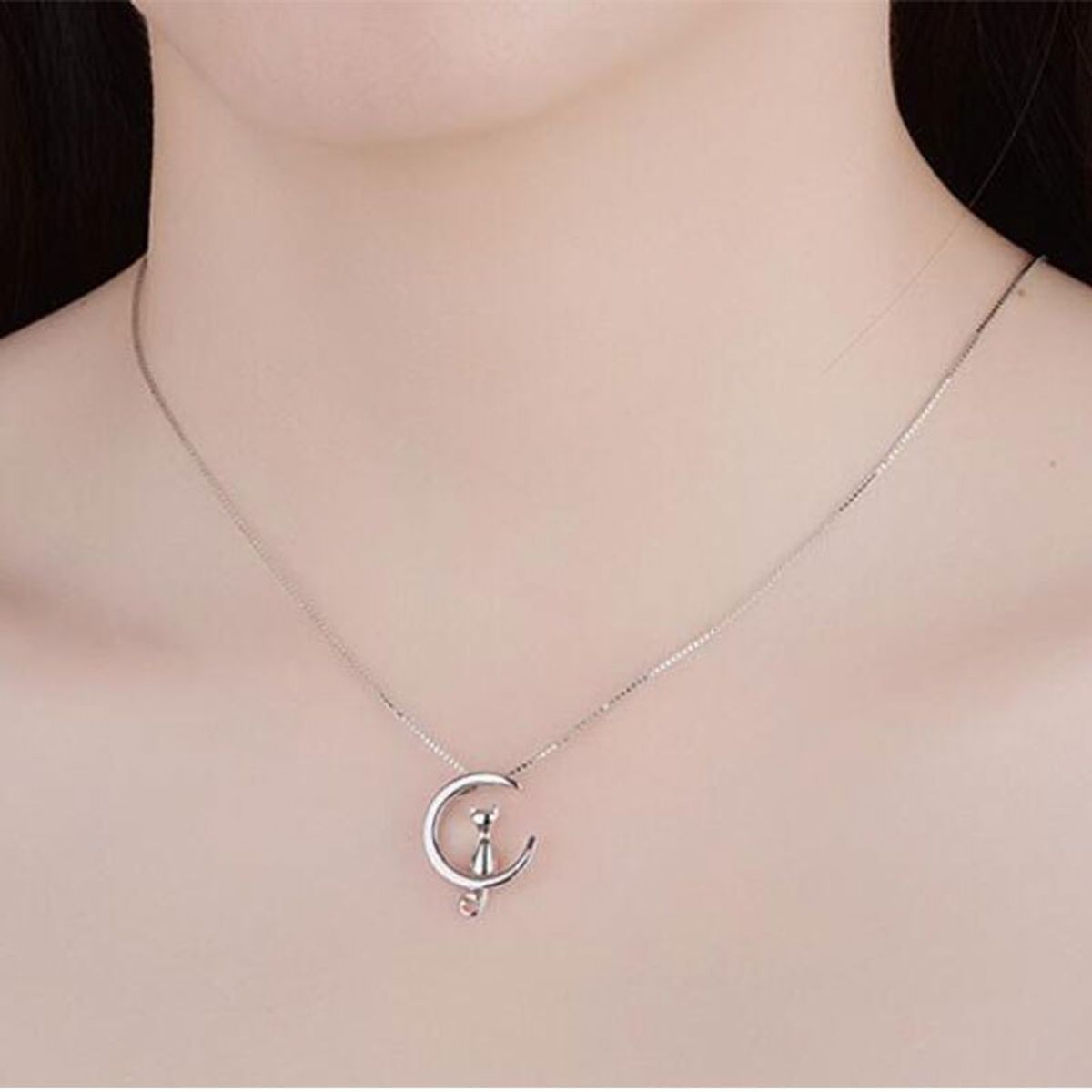 GENERICO - Conjunto Set Gato Plata 925 Collar Aros Michi