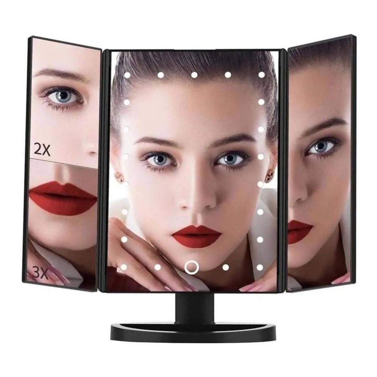 DETODOYMAS - Espejo Portátil Maquillaje 3 Pliegue 24 Luz Led Tocador Usb DETODOYMAS