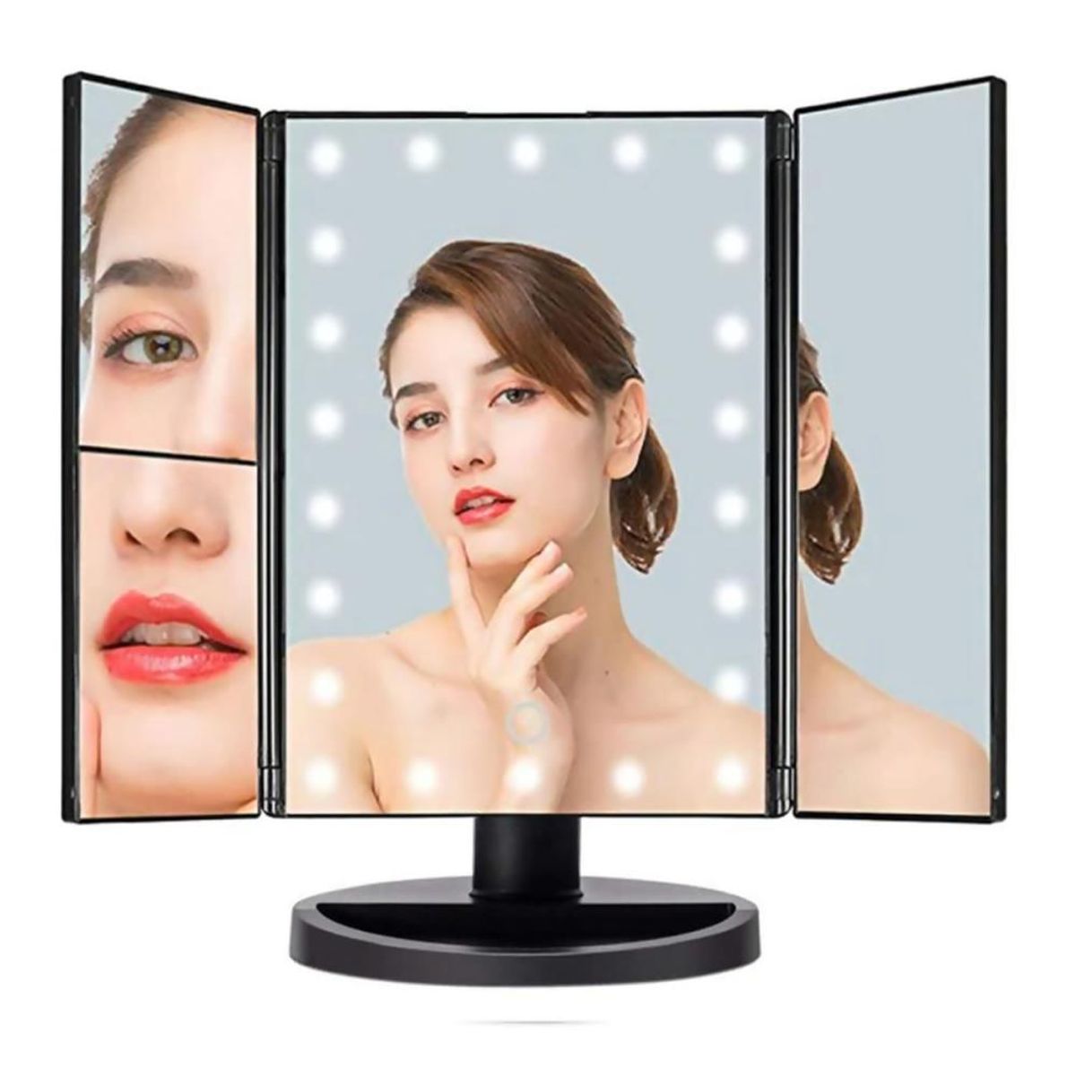 DETODOYMAS - Espejo Portátil Maquillaje 3 Pliegue 24 Luz Led Tocador Usb DETODOYMAS