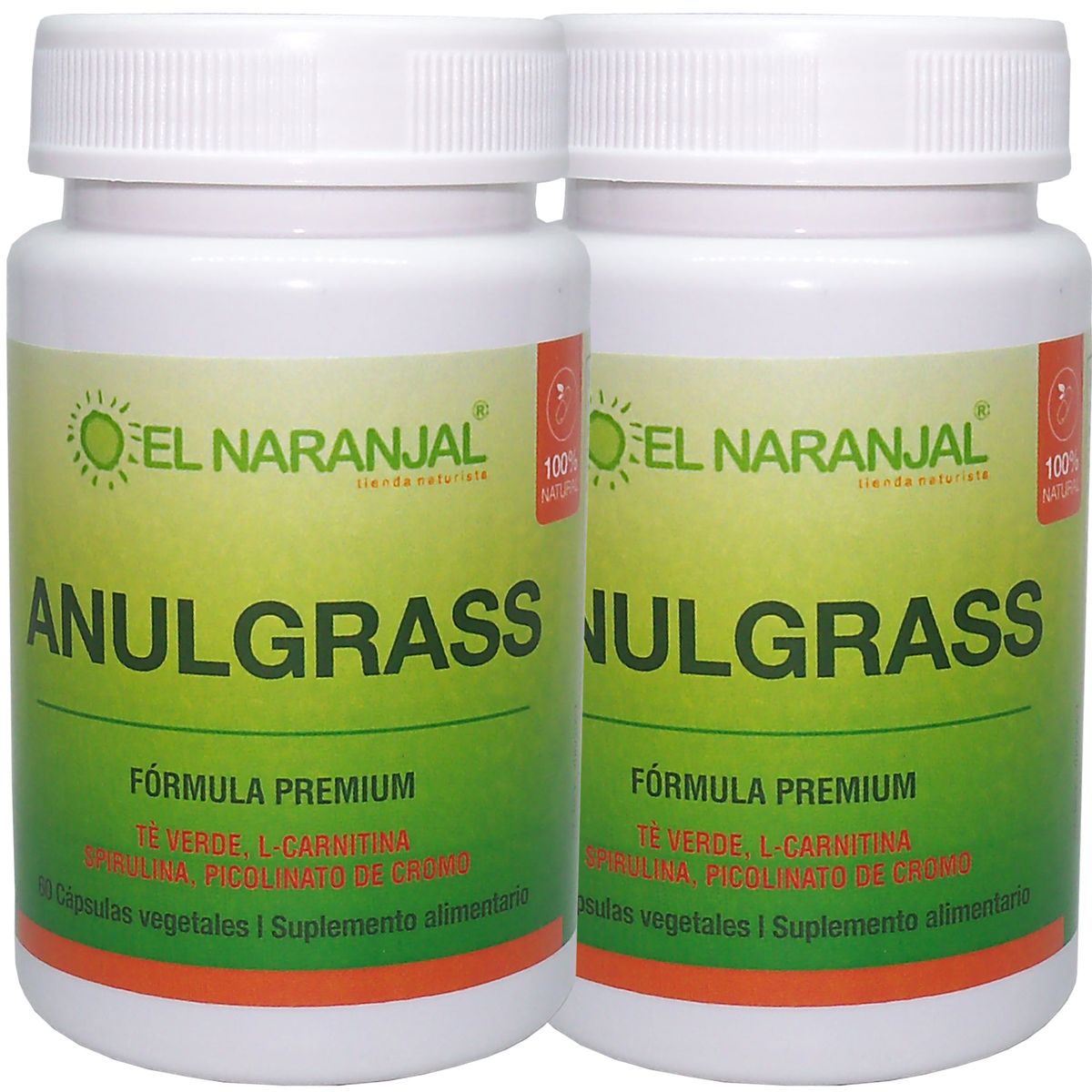 EL NARANJAL TIENDA NATURISTA - 2 X Pack ANULGRASS TE VERDE L-CARNITINA SPIRULINA CROMO 60 VCAPS