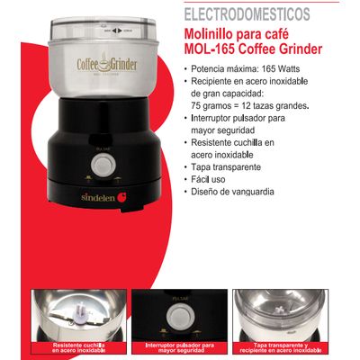 Imagen 2 del producto Molinillo Moledor De Cafe Granos Mol-165 12 Tazas 75gr 165W