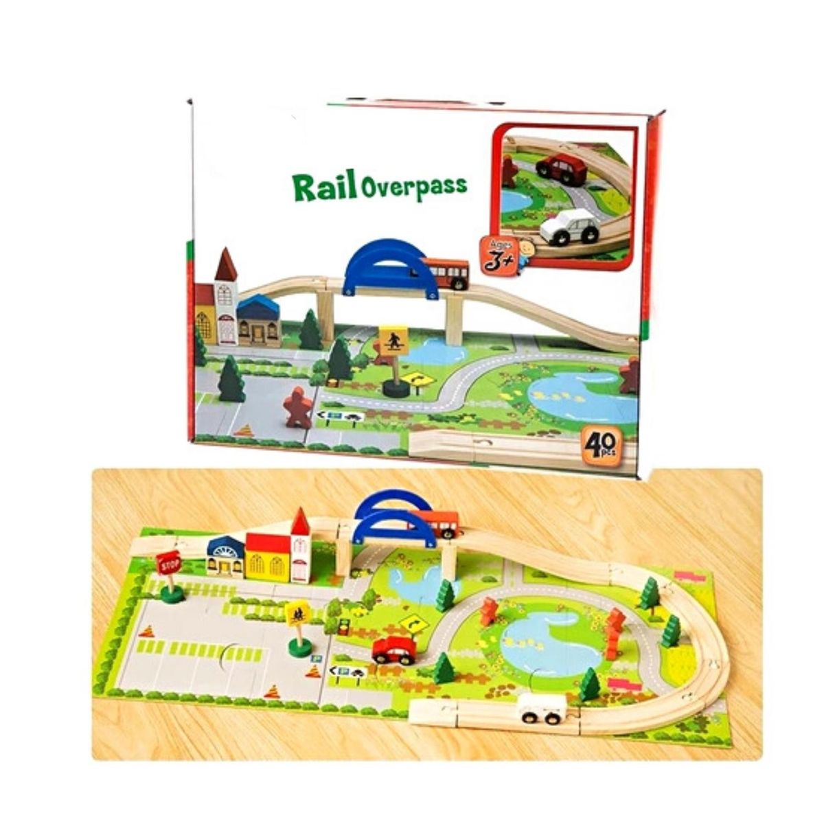 GENERICO - Pista de Madera con puente y accesorios