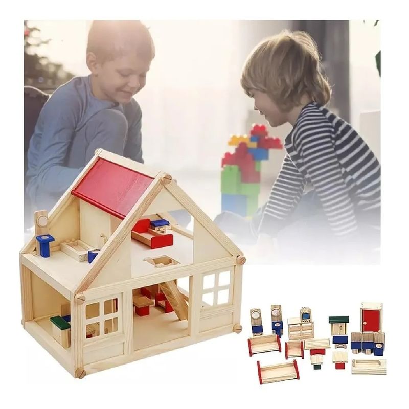 GENERICO - Casa De Muñecas De Madera Y Muebles De Juguete Armable