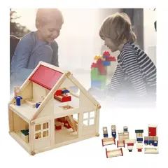 GENERICO - Casa De Muñecas De Madera Y Muebles De Juguete Armable