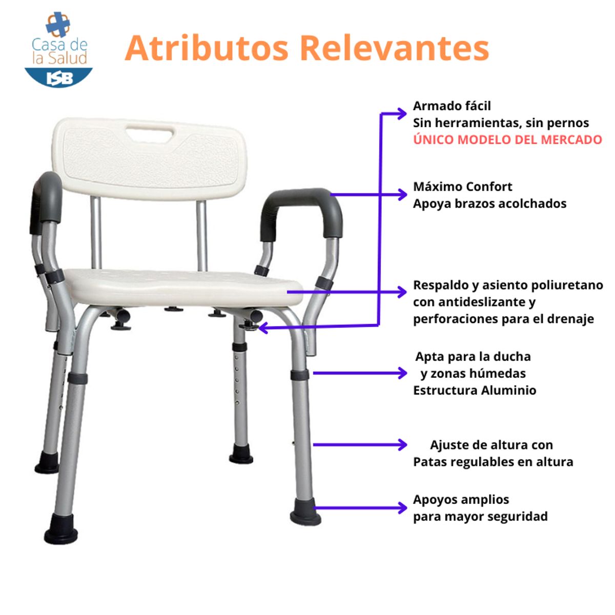 RAINBOW - Silla Ducha CApoya Brazos cPorta Ducha