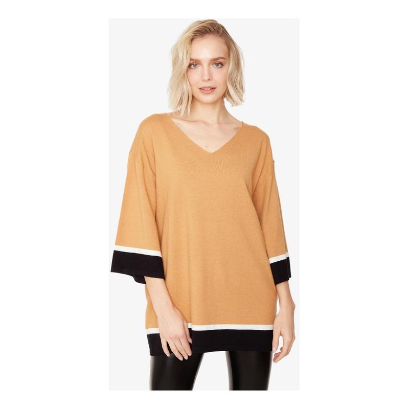 JACINTA TIENDA - Chaleco Ana color block camel largo Jacinta Tienda.-----