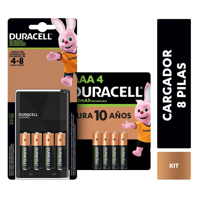 DURACELL - Pack 4 Pilas Aa +4 pilas Aaa Recargables Duracell +cargador