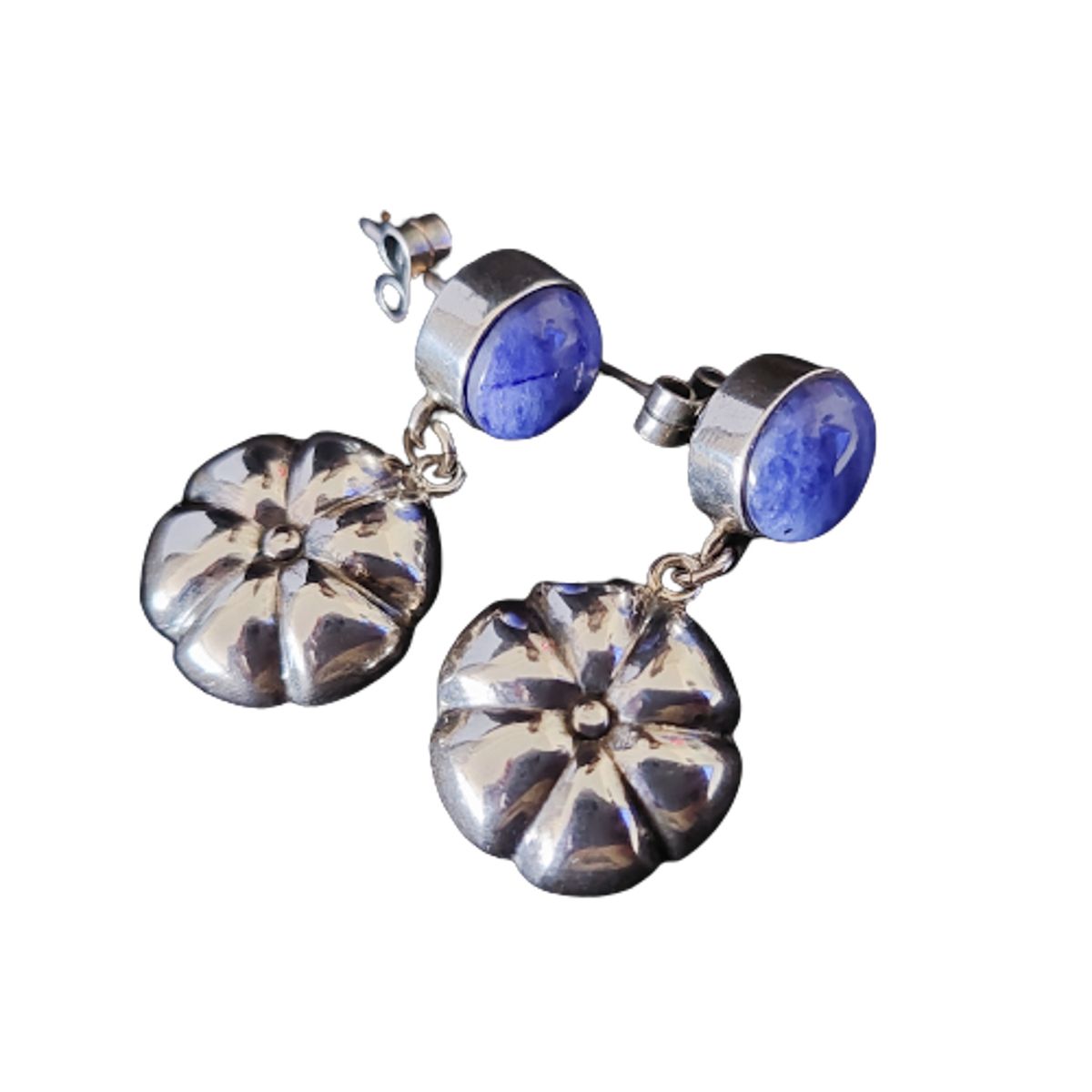 MOR JOYAS - Aro Colgante Plata Envejecida Ley 950 / Flor Sodalita