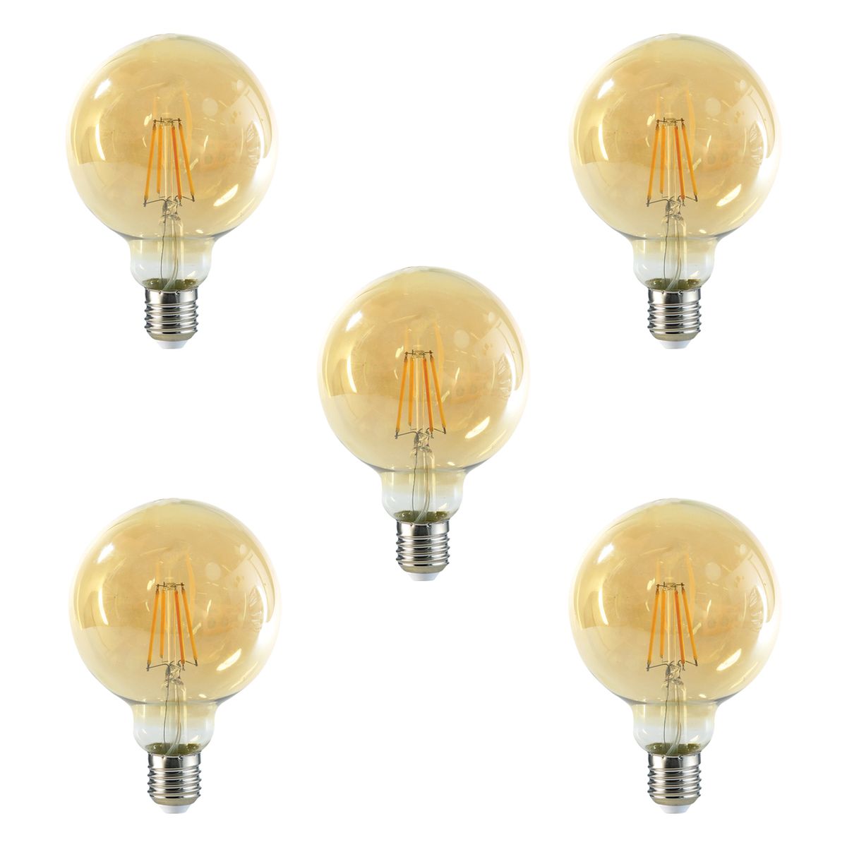 MEGABRIGHT - Pack 5 Ampolleta Globo LED E-27 Filamento 6W G95 SEC