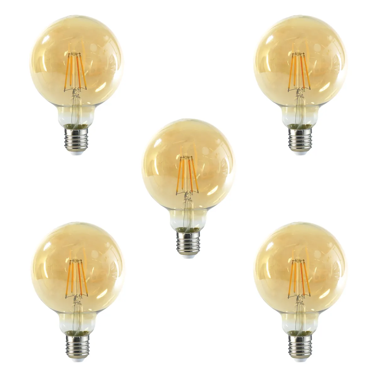MEGABRIGHT - Pack 5 Ampolleta Globo LED E-27 Filamento 6W G95 SEC