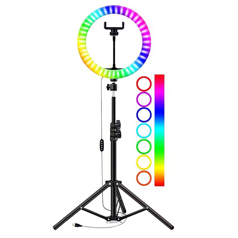 GENERICO - Aro De Luz Led 26cm RGB Color Con Tripode Ajustable