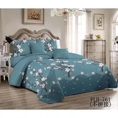 GENERICO - Cobertor de Verano Quilt 2 Plazas Verde con Ramas Floreadas