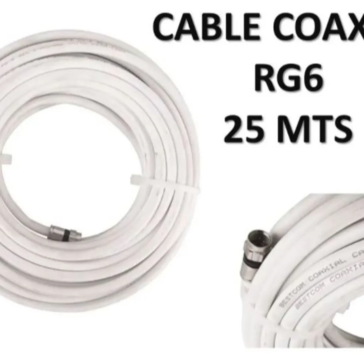 GENERICO - Cable coaxial RG6 25 metros blanco con conectores incluidos