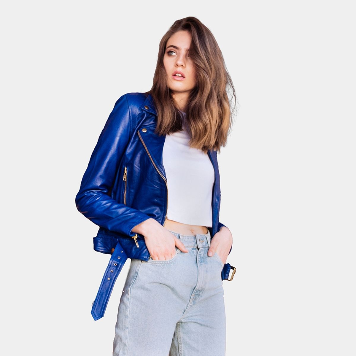 AMEN LEATHER - Chaqueta de Cuero Biker Umi Azulino Amen