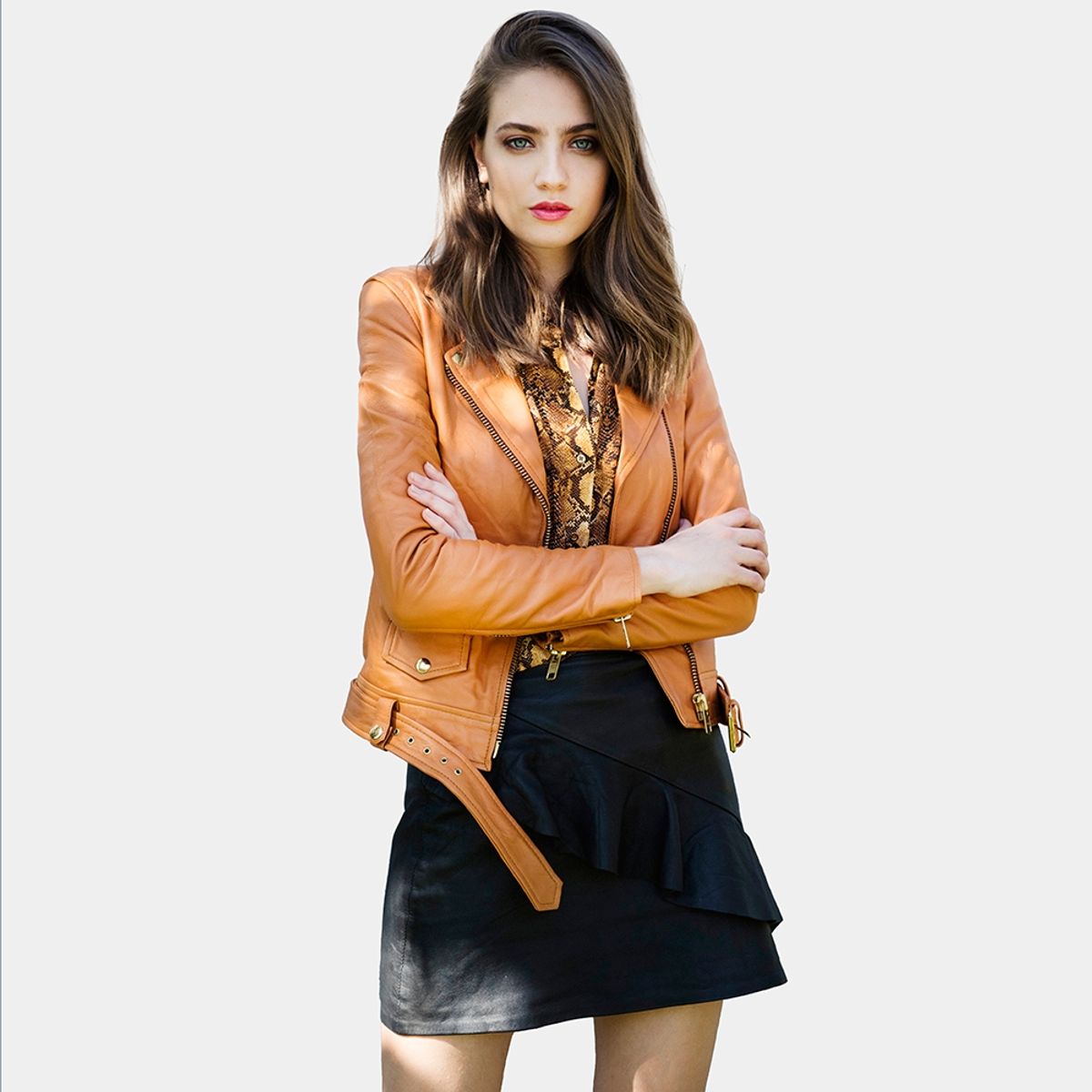 AMEN LEATHER - Chaqueta de Cuero Biker Sabaku Camel Amen