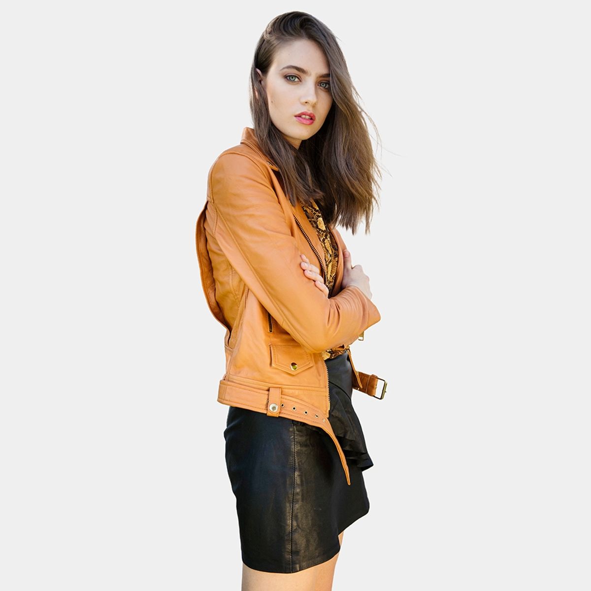 AMEN LEATHER - Chaqueta de Cuero Biker Sabaku Camel Amen
