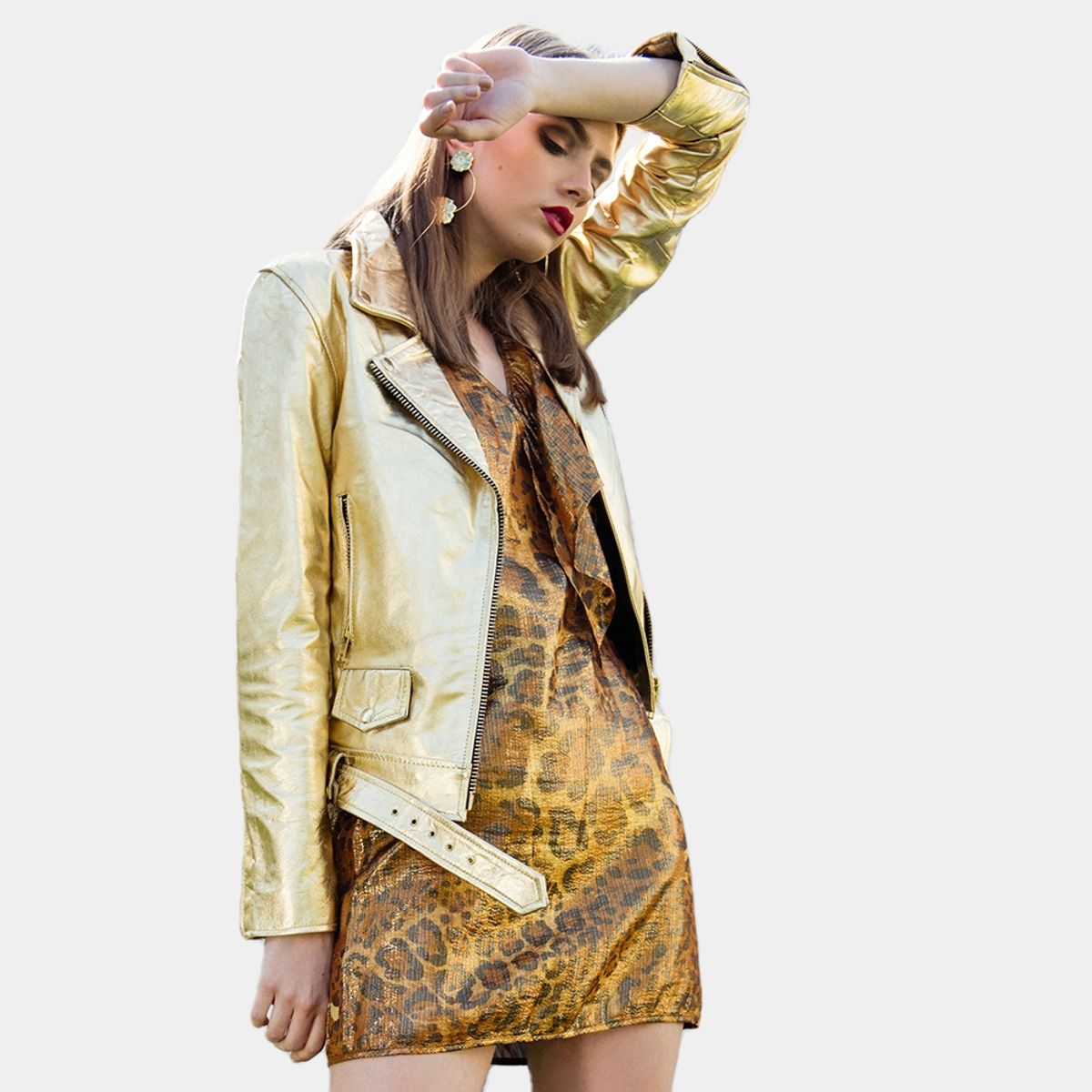 AMEN LEATHER - Chaqueta de Cuero Biker Kin Dorada Amen