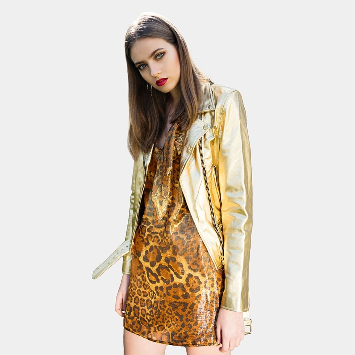 AMEN LEATHER - Chaqueta de Cuero Biker Kin Dorada Amen