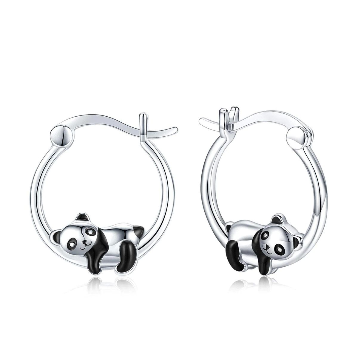 GENERICO - Aros De Panda Plata Moda Pendientes Mujer Colgante