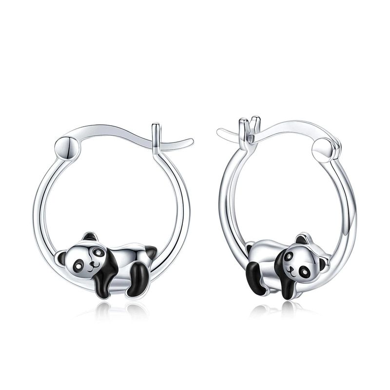 GENERICO - Aros De Panda Plata Moda Pendientes Mujer Colgante