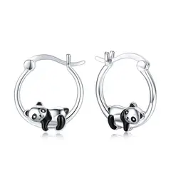 GENERICO - Aros De Panda Plata Moda Pendientes Mujer Colgante