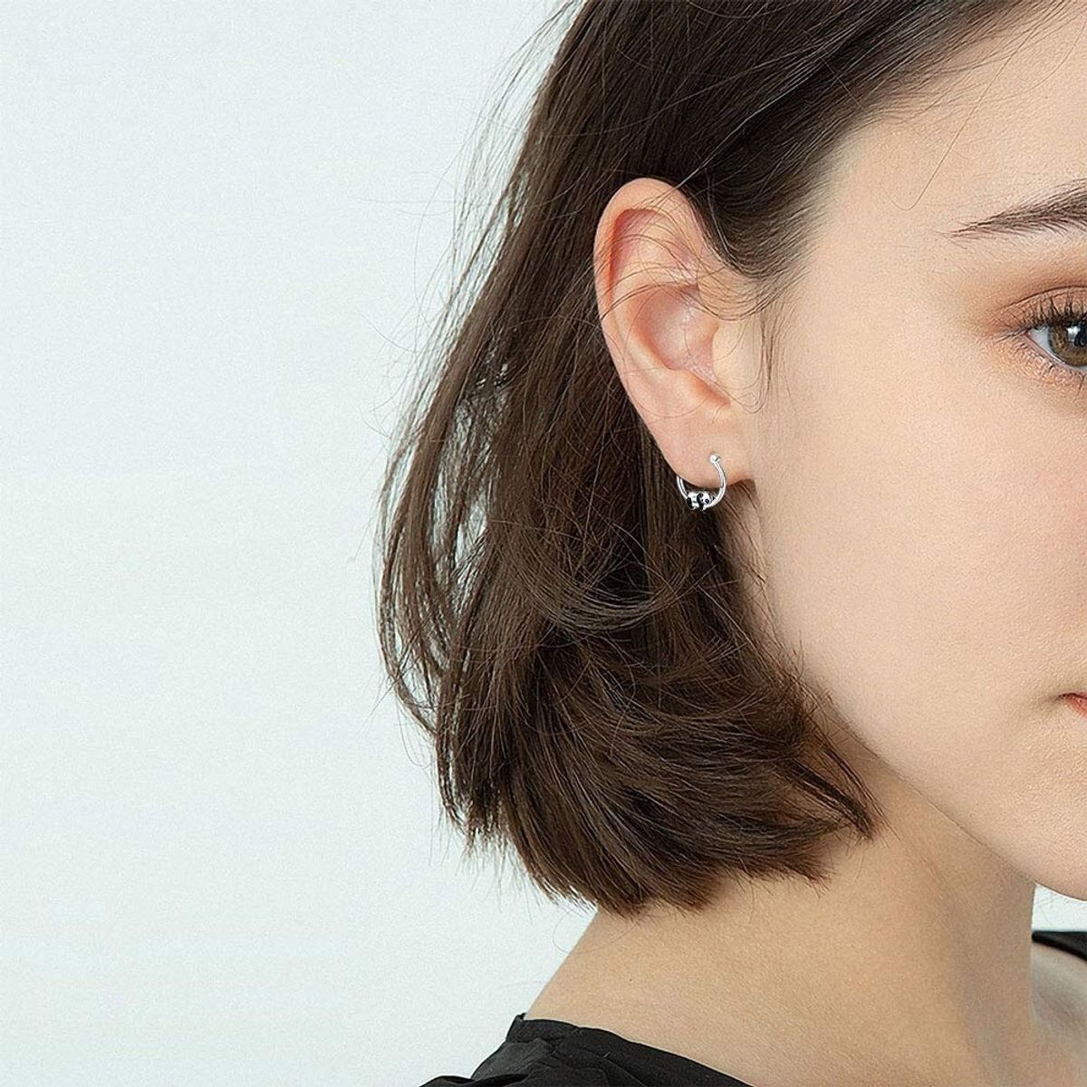 GENERICO - Aros De Panda Plata Moda Pendientes Mujer Colgante