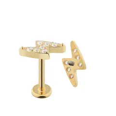 GENERICO - Aros Mujer Piercing Labret rayo circón titanio Baño Oro Philippa Joyas