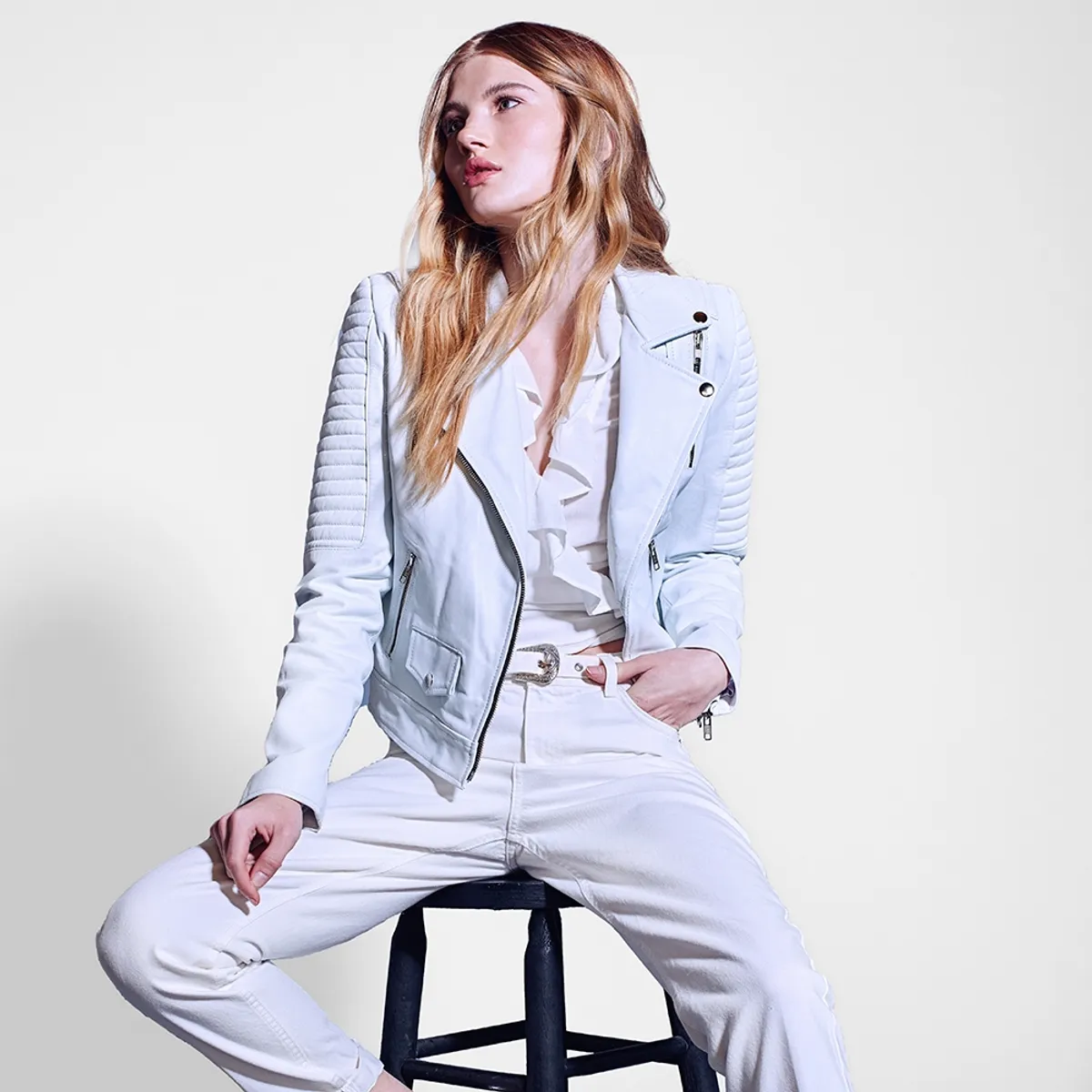 AMEN LEATHER - Chaqueta de Cuero Mila Blanca Amen