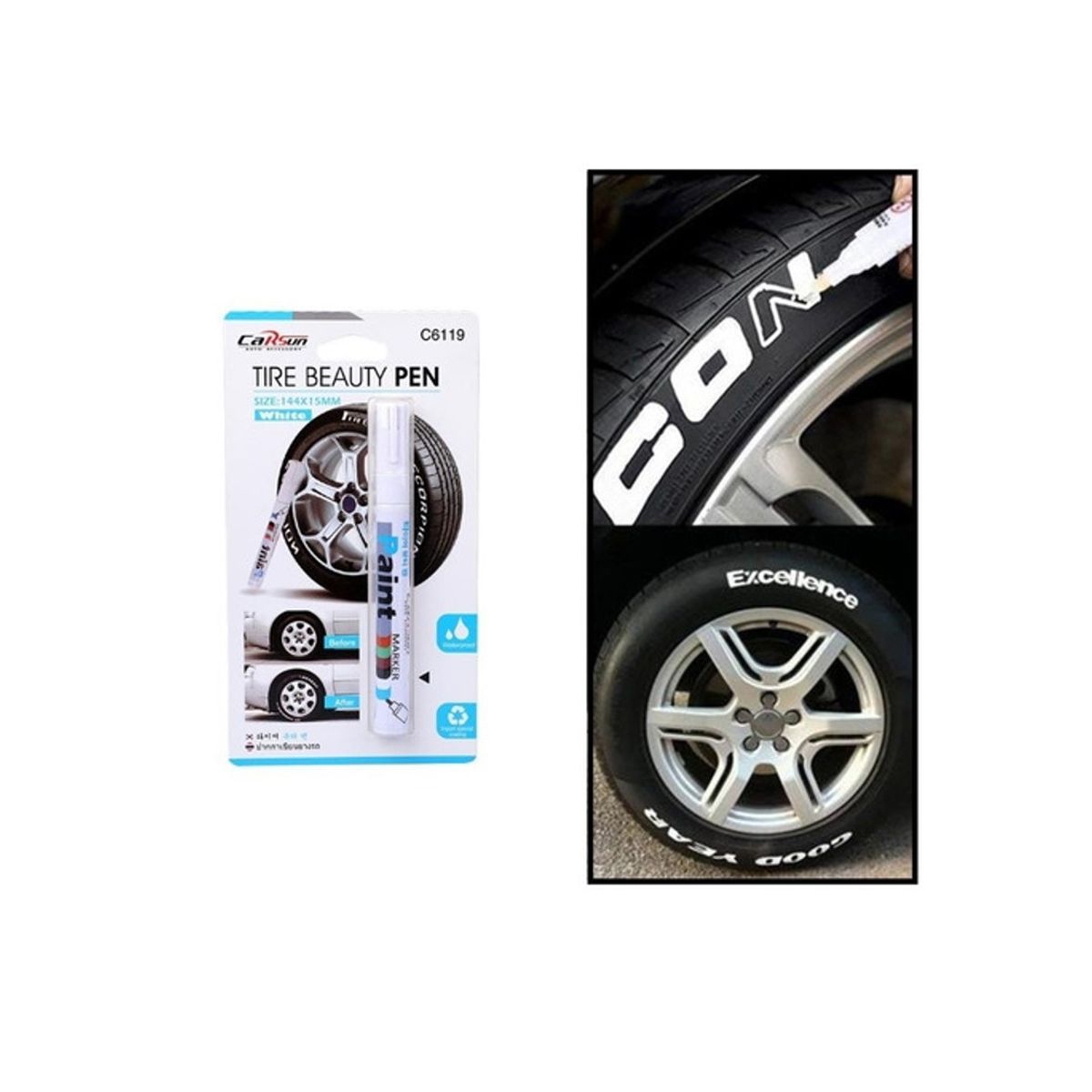 GENERICO - Lapiz Marcador Pinta Neumáticos Blanco Auto Renovador