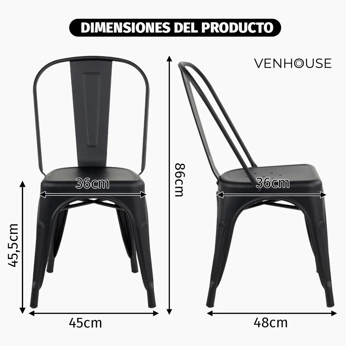 VENHOOUSE - Pack 6 Sillas De Comedor Tolix De metal