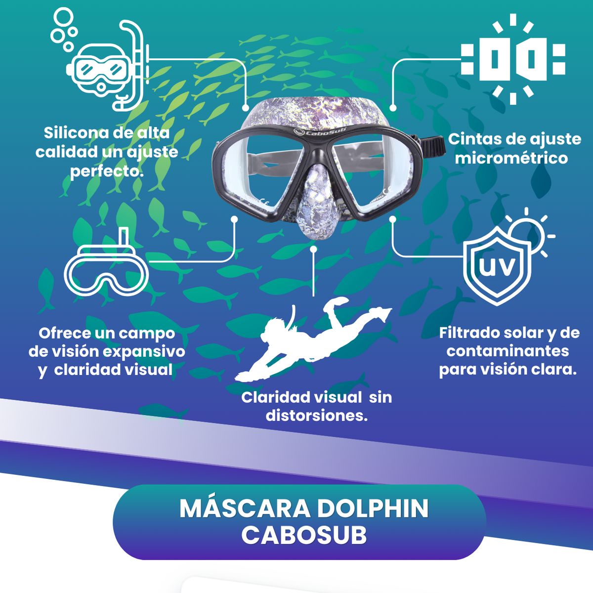 CABOSUB - Máscara Buceo Snorkeling Tonina Camuflaje Precisión y Estilo
