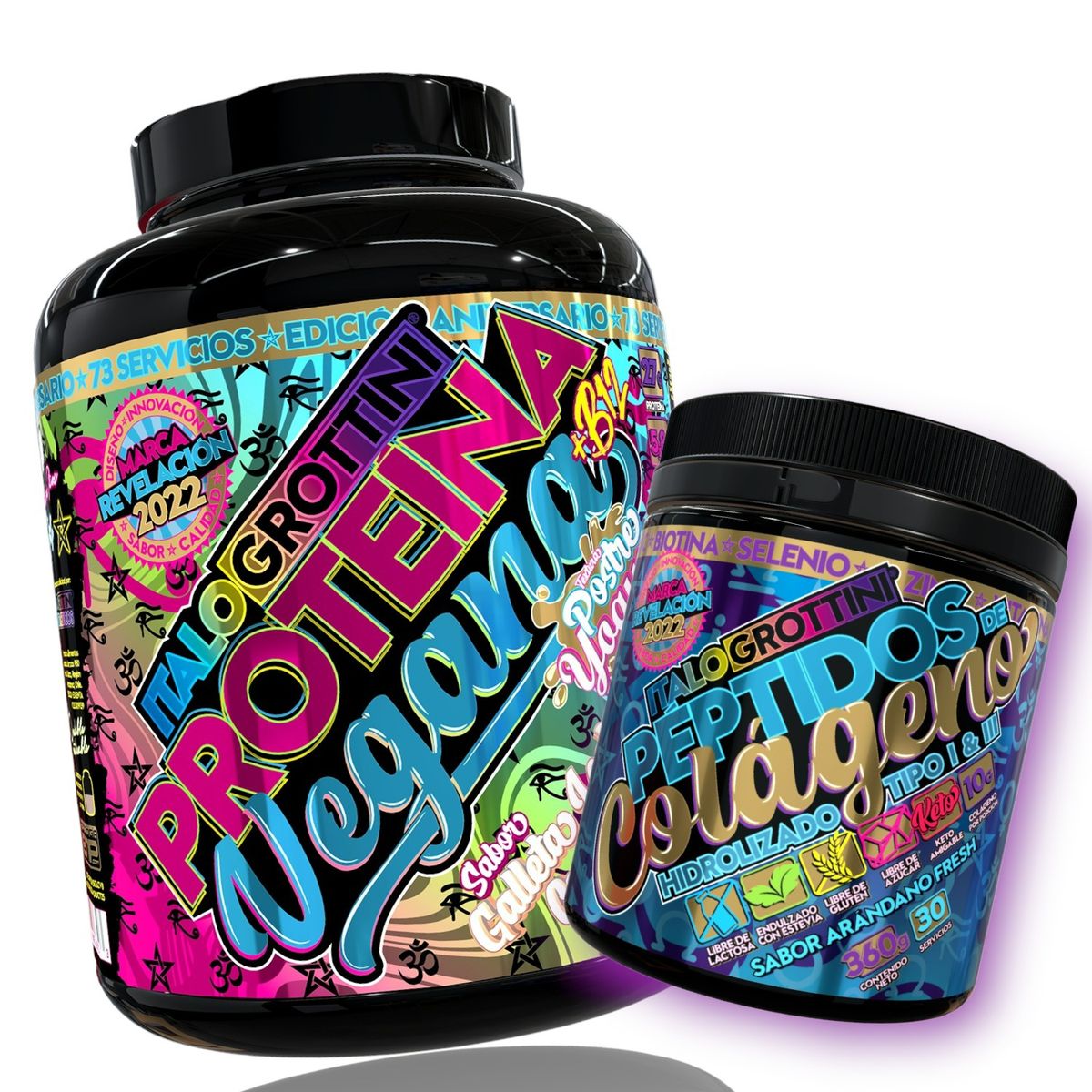 ITALO GROTTINI - PROTEÍNA VEGANA 5 LB GALLETA LECHE CONDENSADA  MÁS  PEPTIDOS COLAGENOS