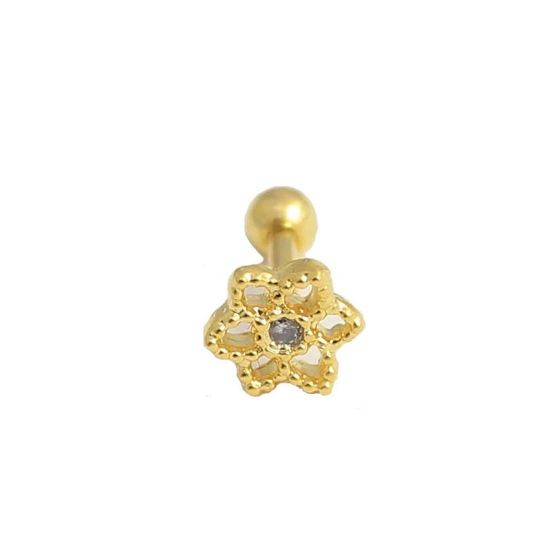 GENERICO - Aros Mujer Piercing flor un circón Bañado en Oro Philippa Joyas