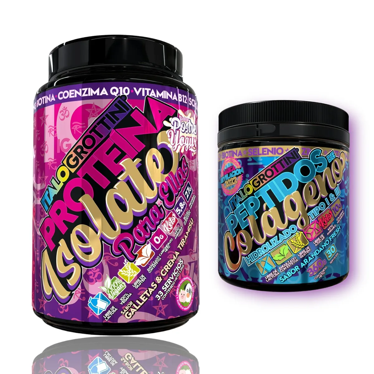 ITALO GROTTINI - PROTEINA ISOLATE 1,2 KG CREMA TIRAMISU  Y PEPTIDOS COLAGENO ARANDANO