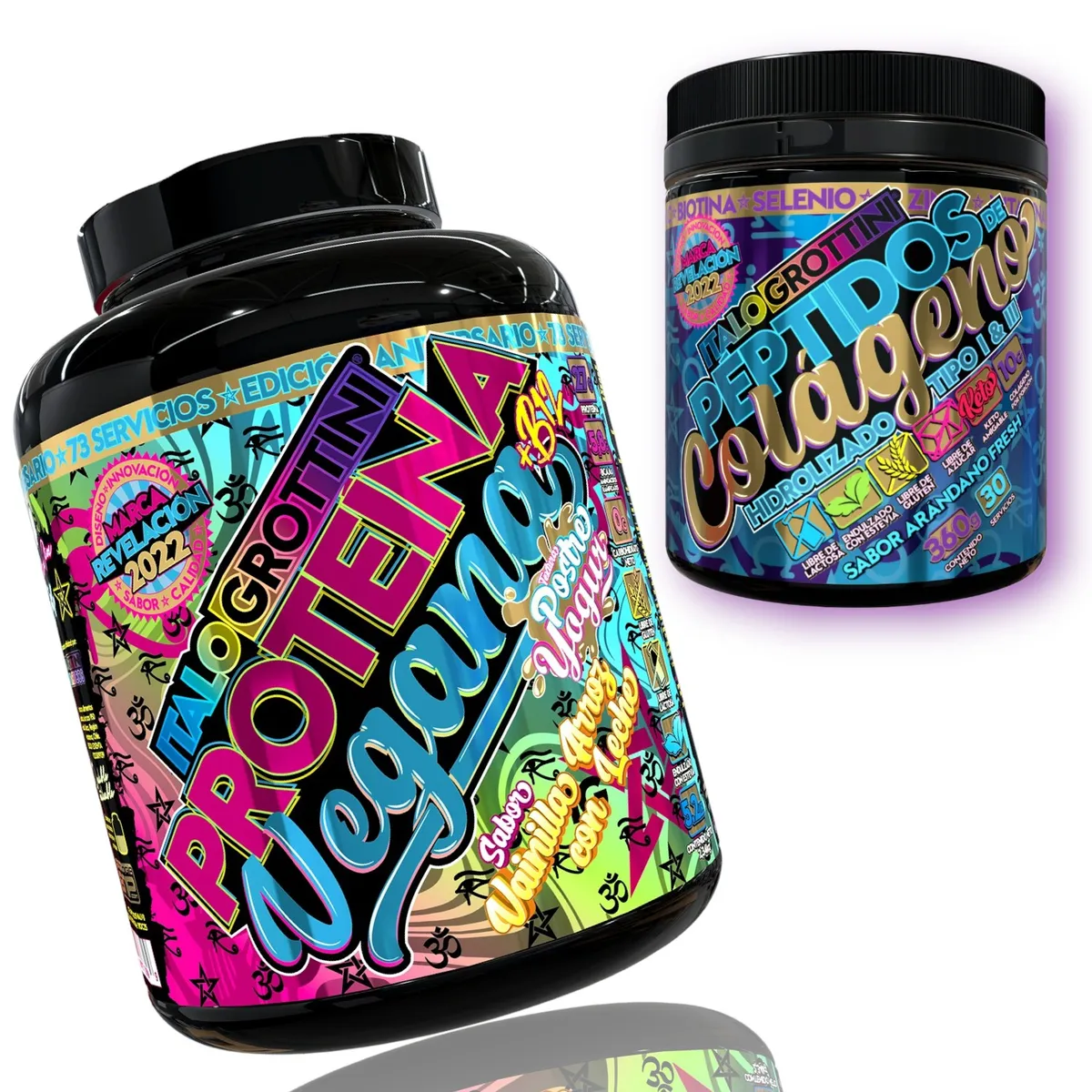 ITALO GROTTINI - PROTEINA VEGANA VAINILLA 70 sv 5LB Y PEPTIDOS Y COLAGENOS - ITALO