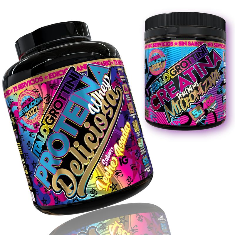 ITALO GROTTINI - PROTEINA WHEY DELICIOSA  5 LB LECHE ASADA Y CREATINA 400 GR