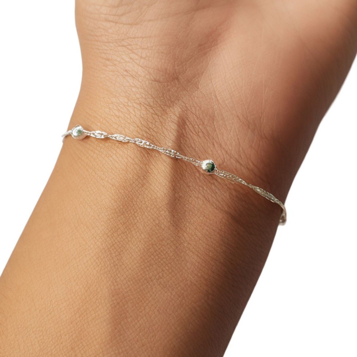 COGGIOLA - Pulsera Cadena Torcida Bolitas Plata Fina