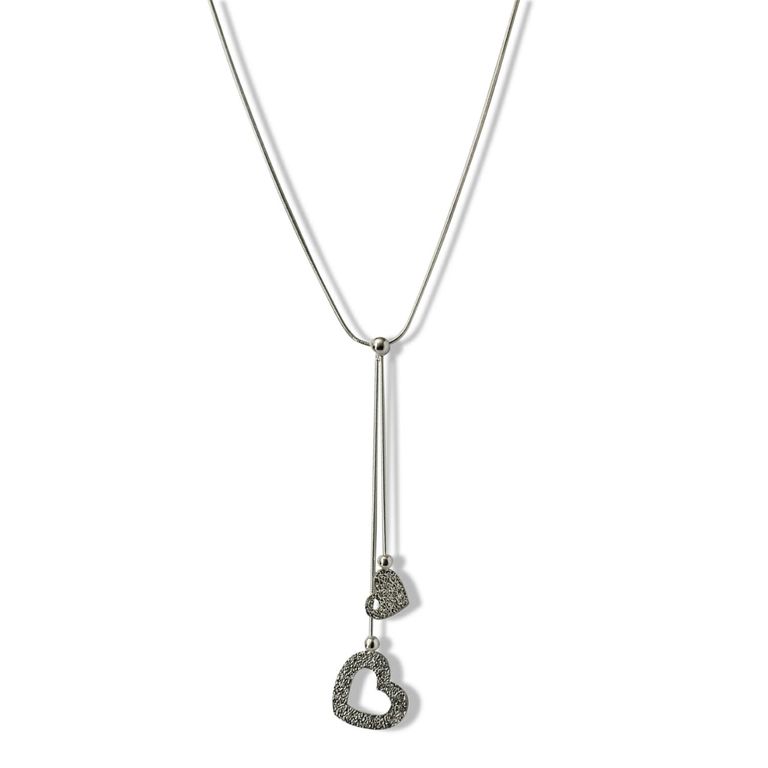 Collar 2 Corazones Colgantes Plata Fina 925 Plateado TALLA UNICA