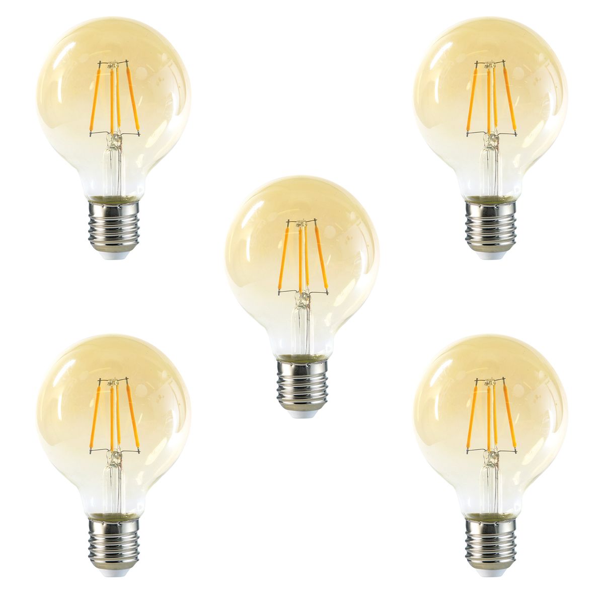 MEGABRIGHT - Pack 5 Ampolleta Globo LED E-27 Filamento 6W G80 SEC