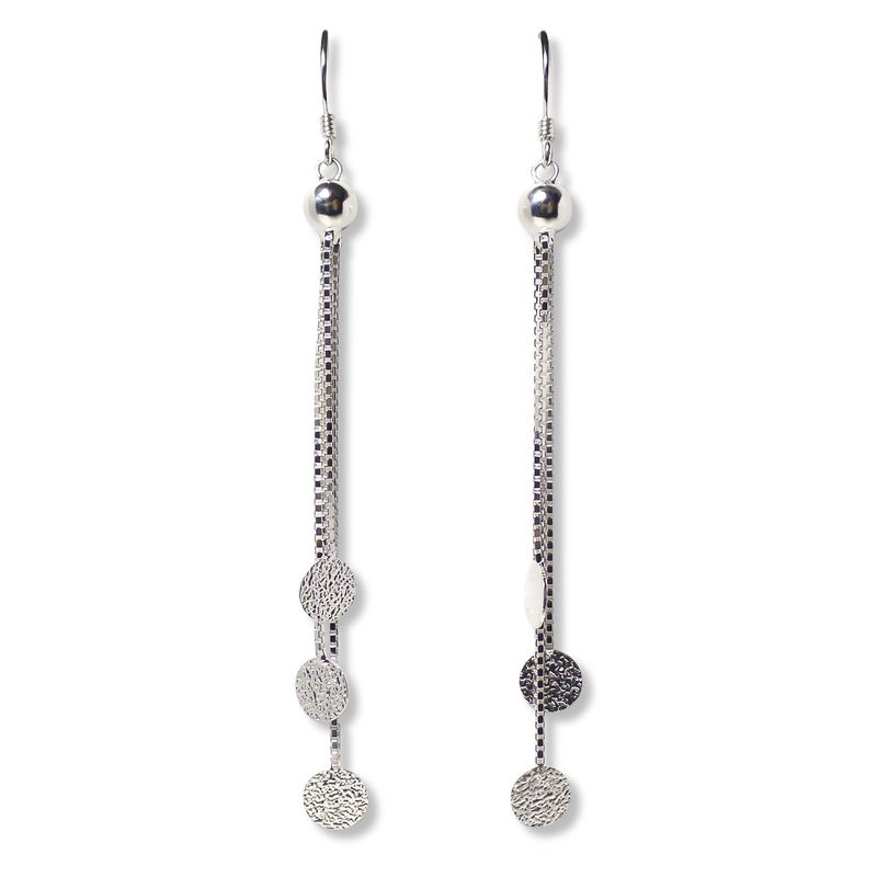 ANDREA COGGIOLA JOYAS - Aros Colgantes Cadena Veneciana Discos Satinados Plata Fina 925
