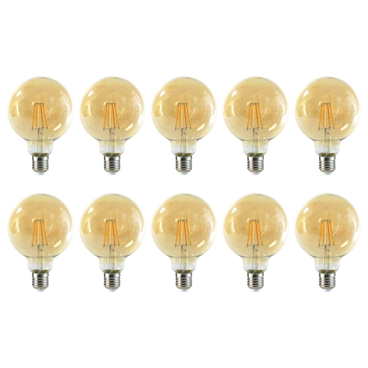 MEGABRIGHT - Pack 10 Ampolleta Globo LED E-27 Filamento 6W G95 SEC