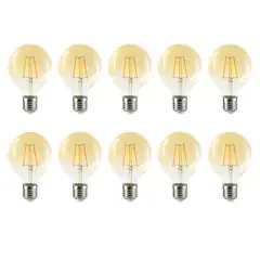MEGABRIGHT - Pack 10 Ampolleta Globo LED E-27 Filamento 6W G80 SEC