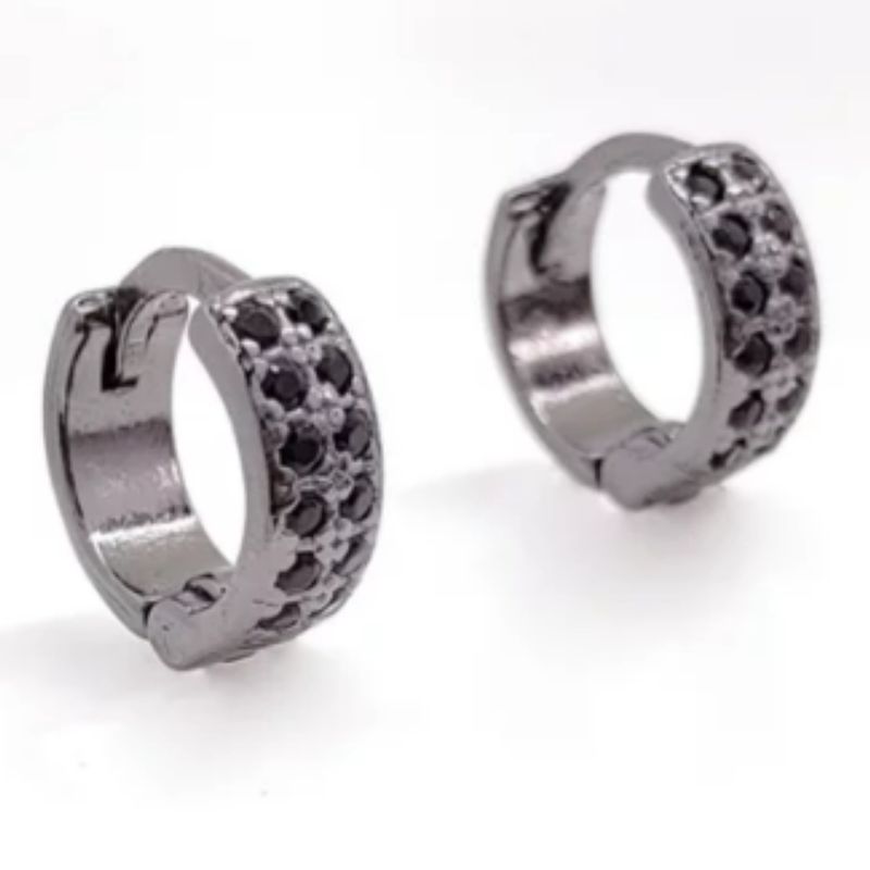 GENERICO - Aros Mujer Argollas Black 8 mm  Acero Rodinados Philippa Joyas