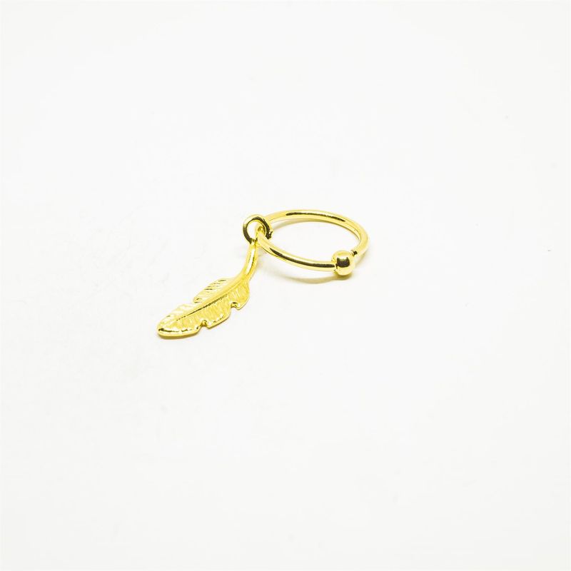 GENERICO - Aros Mujer Piercing Argolla torsión colgante pluma Bañado en Oro