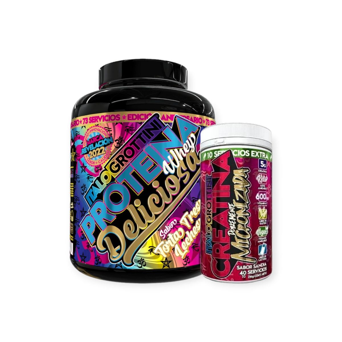 ITALO GROTTINI - PROTEINA DELICIOSA  5 LB TORTA TRES LECHES Y CREATINA 216 GR SANDIA