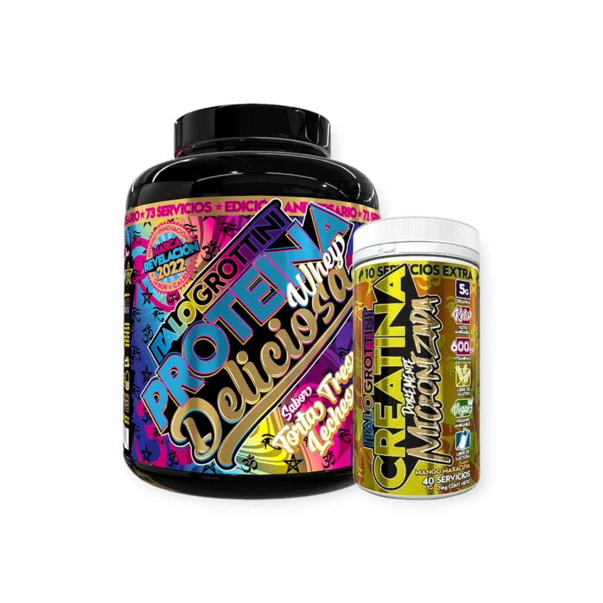 ITALO GROTTINI - PROTEINA DELICIOSA  5 LB TORTA TRES LECHES Y CREATINA 216 GR MANGO