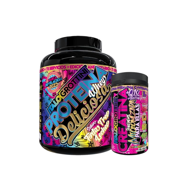 ITALO GROTTINI - PROTEINA WHEY DELICIOSA  5 LB TORTA Y CREATINA PARA ELLAS 232 GR