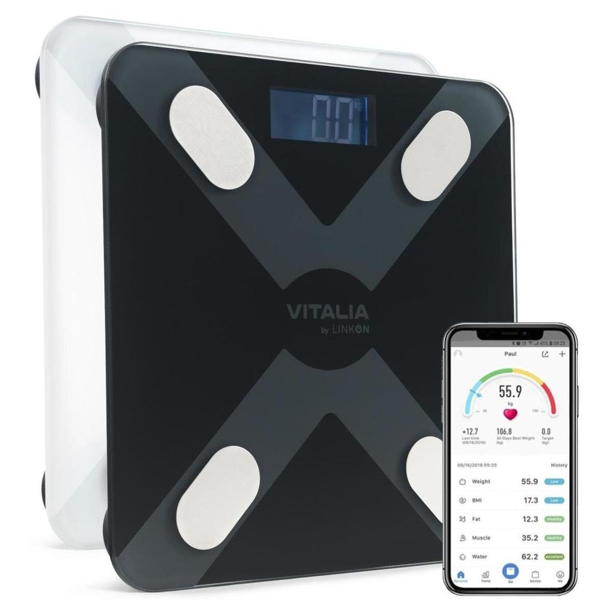 VITALIA TECHNOLOGY - Balanza Pesa Digital Inteligente Vitalia Bluetooth Smart App - Negro - 28-28
