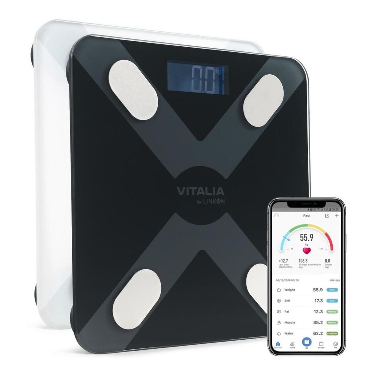 VITALIA TECHNOLOGY - Balanza Pesa Digital Inteligente Vitalia Bluetooth Smart App - Negro - 28-28