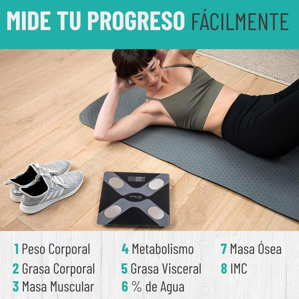 VITALIA TECHNOLOGY - Balanza Pesa Digital Inteligente Vitalia Bluetooth Smart App - Negro - 28-28